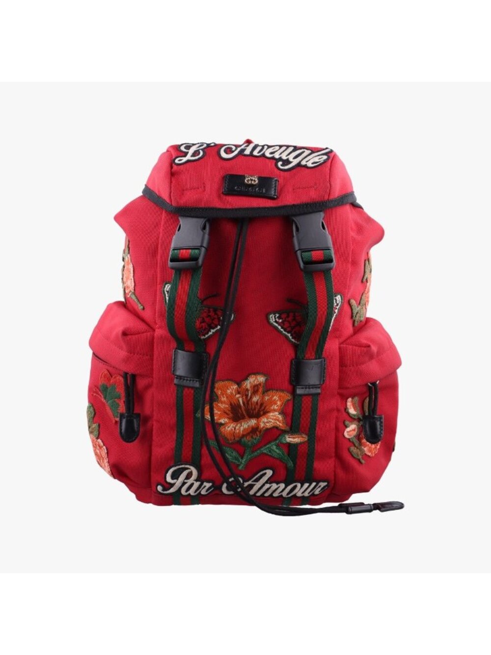 Gucci Techno Vintage Web la Vougre Pal Amour Embroidery Red Canvas Backpack